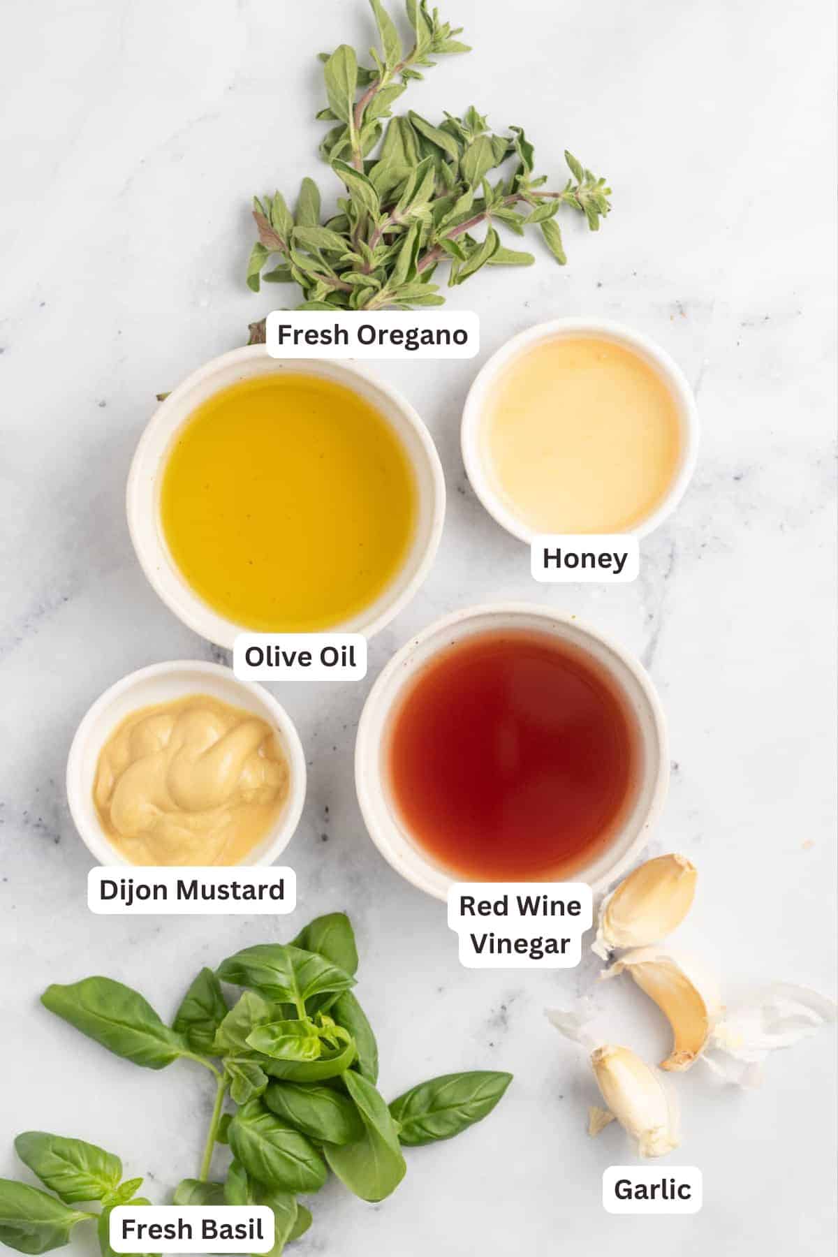 Ingredients for Greek Tortellini Pasta Salad.