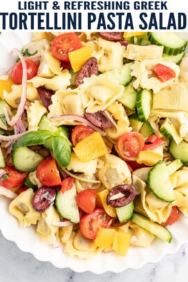 pinterest image for Greek Tortellini Pasta Salad