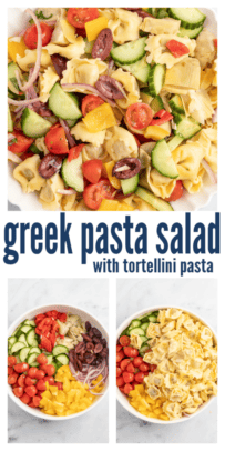 pinterest image for Greek Tortellini Pasta Salad