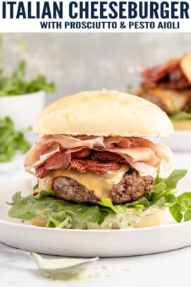pinterest image for Italian Cheeseburger with Pesto Aioli