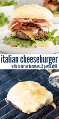pinterest image for Italian Cheeseburger with Pesto Aioli