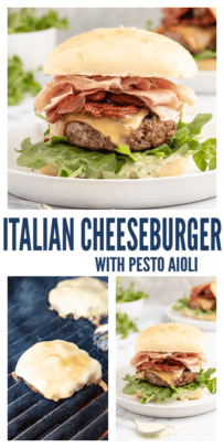 pinterest image for Italian Cheeseburger with Pesto Aioli