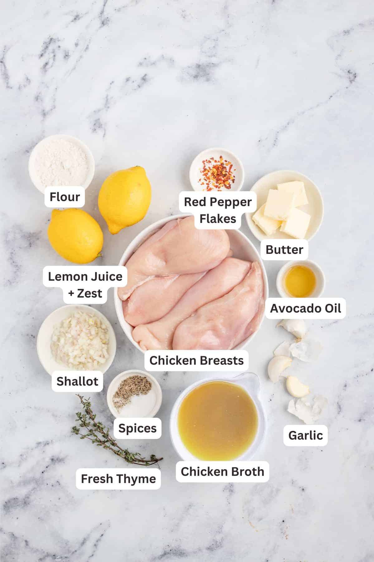 Ingredients for Lemon Chicken with Lemon Butter Sauce.
