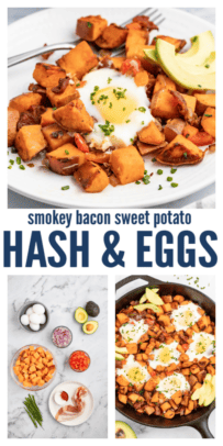 pinterest image for Sweet Potato Hash & Eggs with Bacon