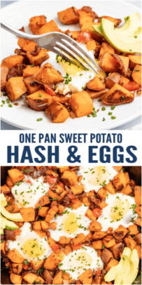 pinterest image for Sweet Potato Hash & Eggs with Bacon