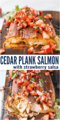 pinterest image for Cedar Plank Salmon with Strawberry Salsa