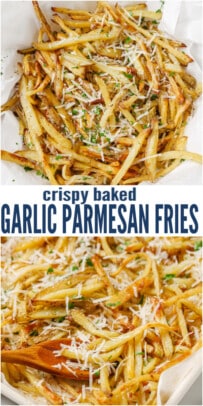 pinterest image for Crispy Baked Garlic Parmesan Fries