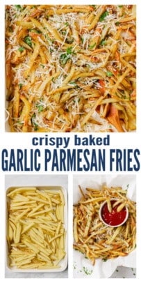 pinterest image for Crispy Baked Garlic Parmesan Fries