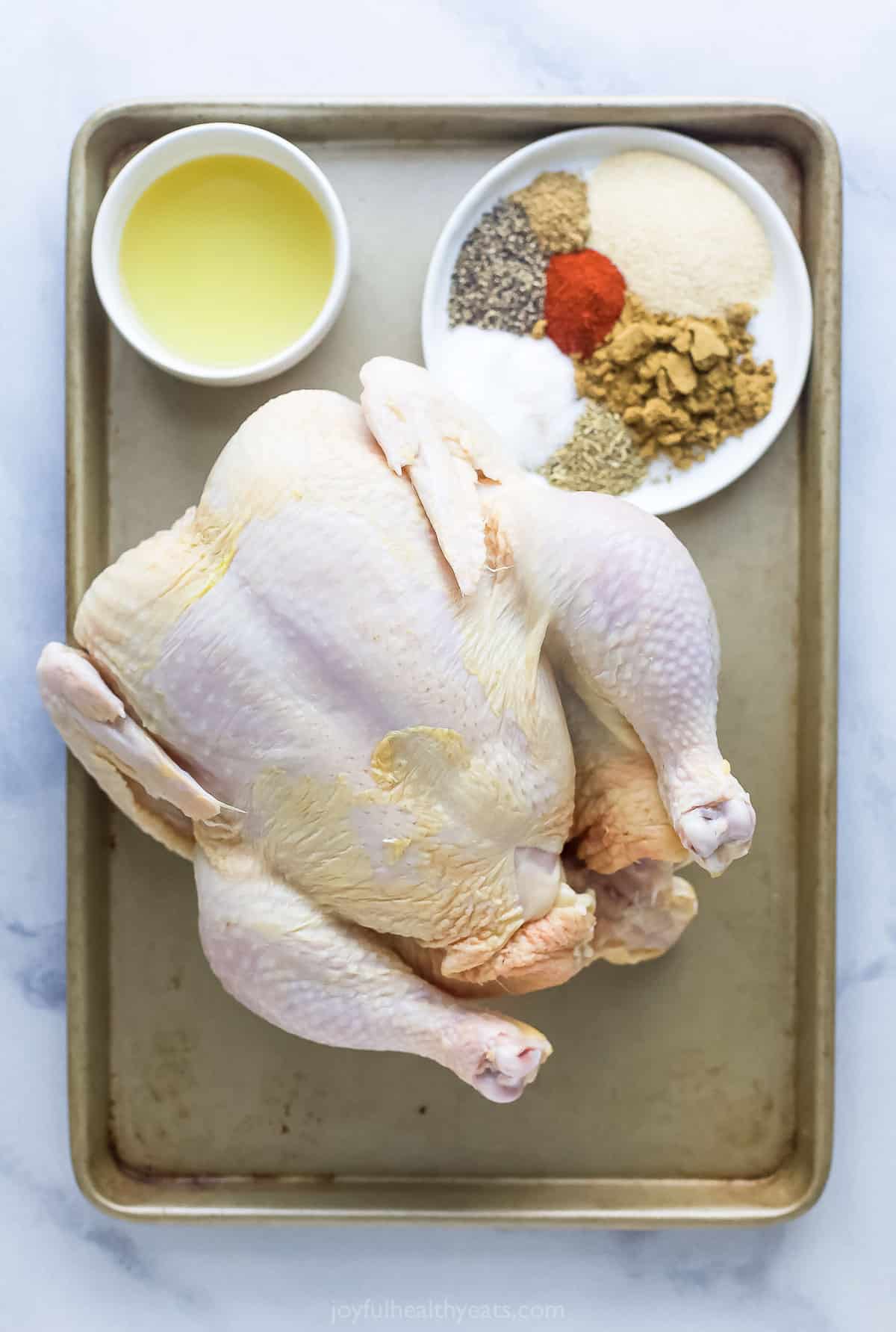 Ingredients for grilled whole chicken. 