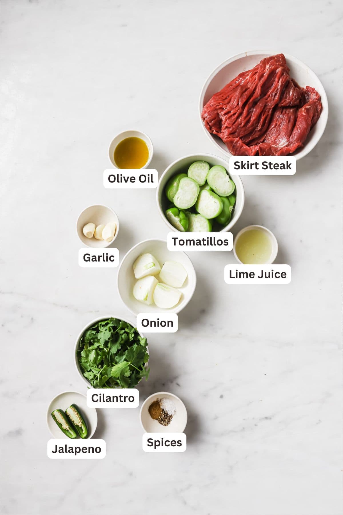 Ingredients for Salsa Verde Carne Asada.