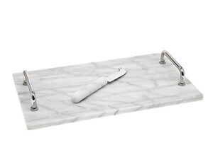 Godinger La Cucina Marble Cheese Board with Knife, 14.00L x 8.00W x 1.85H, Off-white