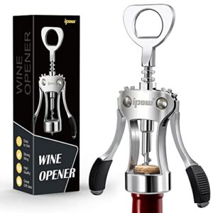 IPOW WS01 Wing Corkscrew Multifunctional Wine Cork and Beer Cap Bottles Opener Remover, Kitchen Chateau Restaurant Bars Daily and Waiters Use, Standard, Silver