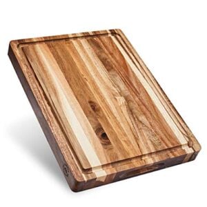 Large Reversible Multipurpose Thick Acacia Wood Cutting Board: 16x12x1.5 Juice Groove & Cracker Holder (Gift Box Included) by Sonder Los Angeles