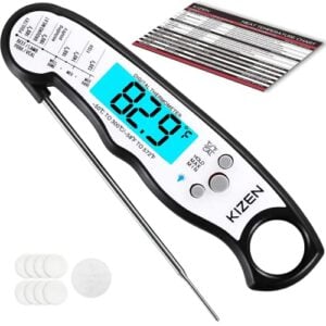 Kizen Instant Read Meat Thermometer - Best Waterproof Ultra Fast Thermometer with Backlight & Calibration. Kizen Digital Food Thermometer for Kitchen, Outdoor Cooking, BBQ, and Grill!