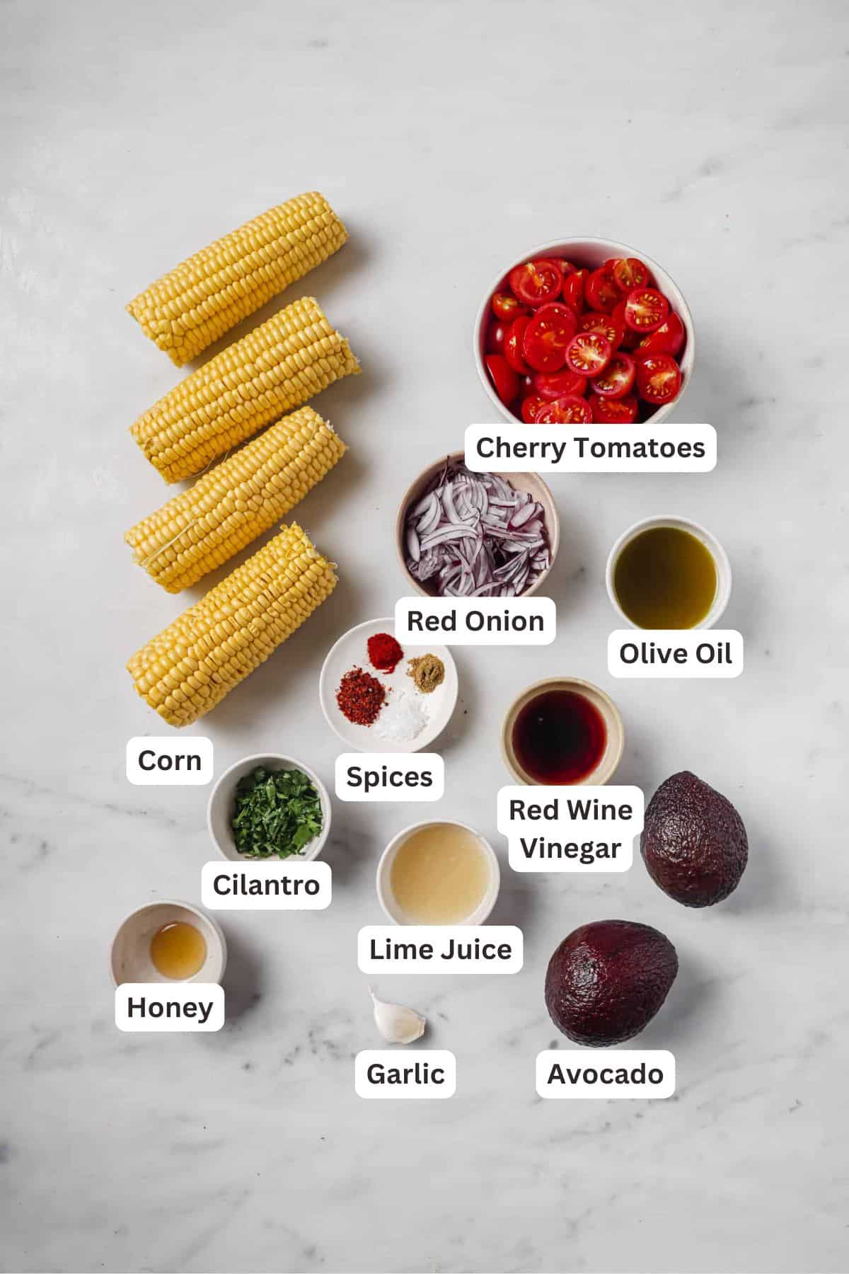 Ingredients for Avocado Corn Salad.