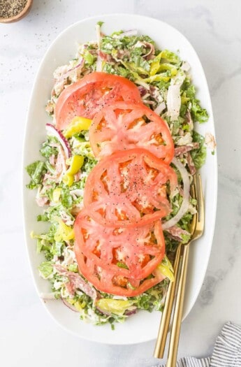 Plate of Italian grinder salad recipe.