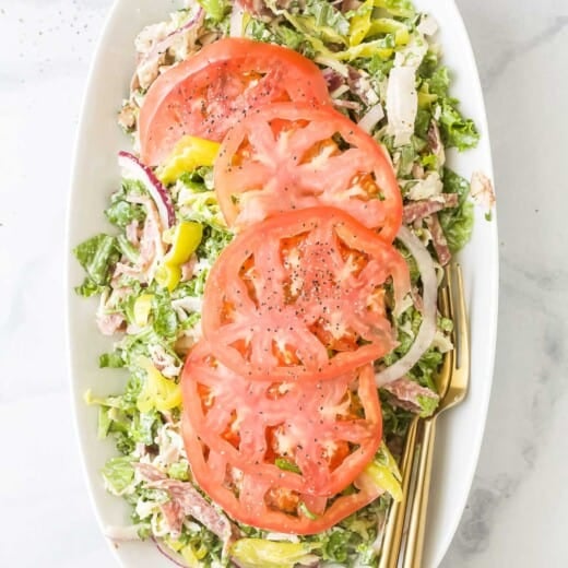 Plate of Italian grinder salad recipe.