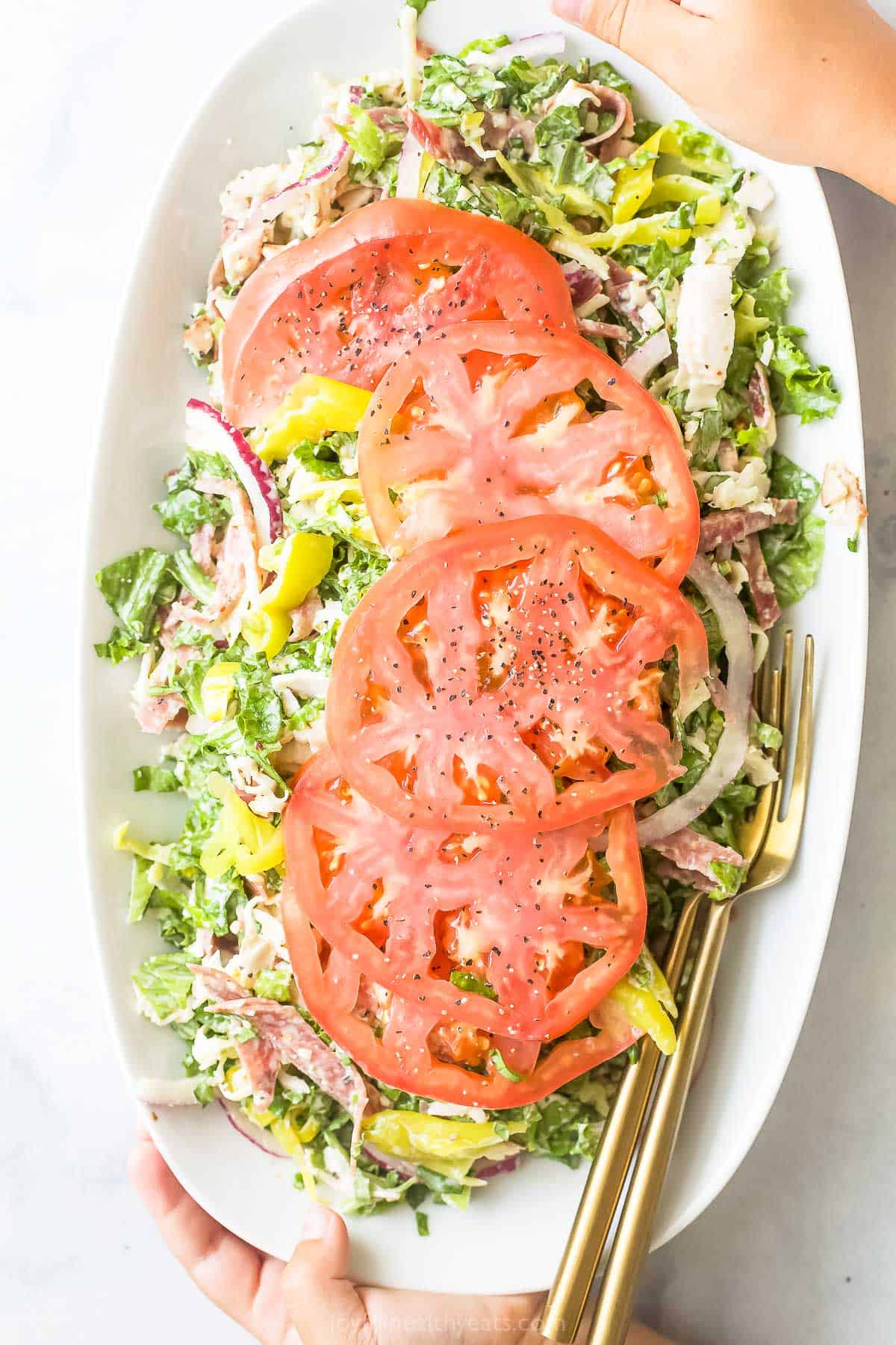 Large plate of TikTok Grinder Salad.