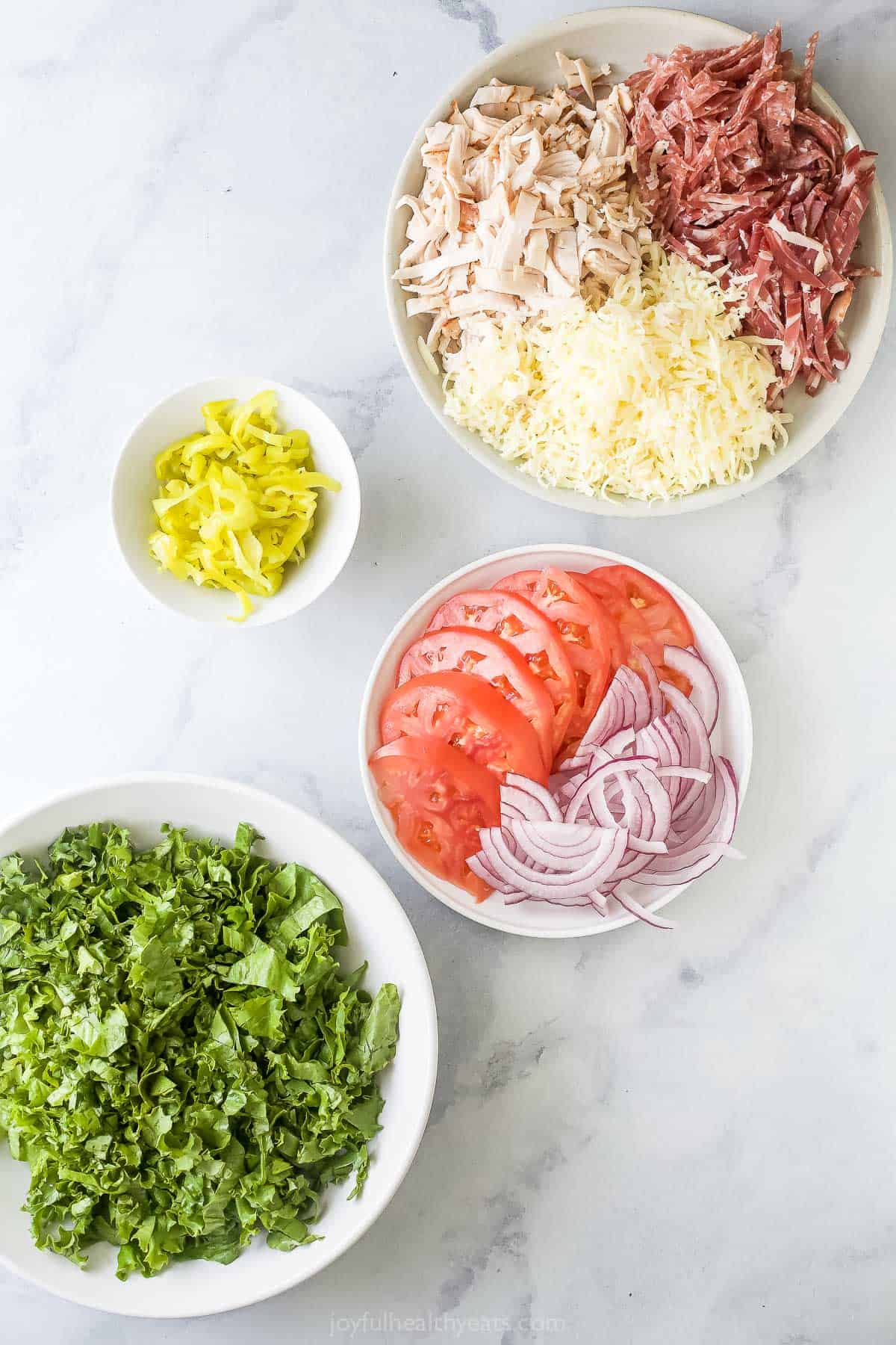 Ingredients for a grinder salad recipe. 