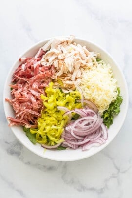 Salad ingredients in a large bowl. 