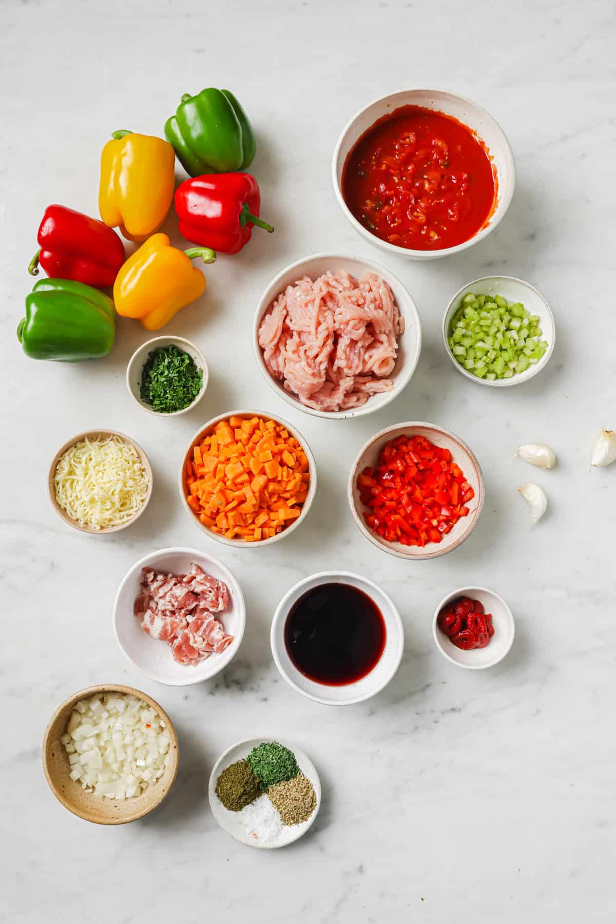 These Ground Turkey Stuffed Peppers are a simple dinner recipe filled with rich flavor your family will love. The perfect weeknight meal! Ingredients for ground turkey stuffed peppers