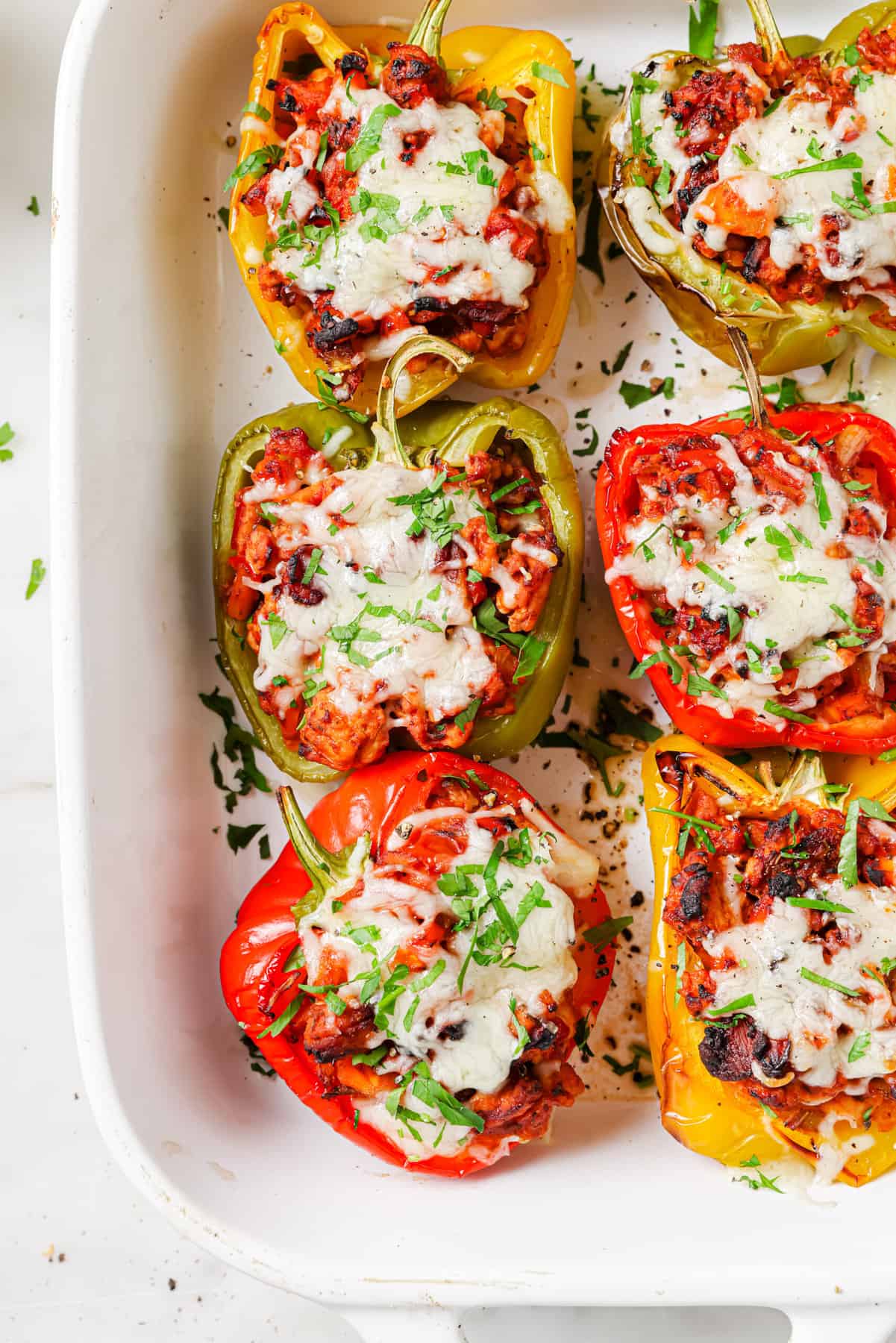Stuffed peppers recipe with melty mozzarella. 