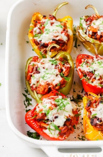 Close-up of Italian stuffed peppers with ground turkey