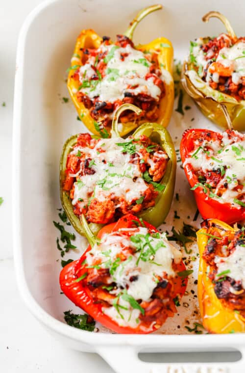 Close-up of Italian stuffed peppers with ground turkey