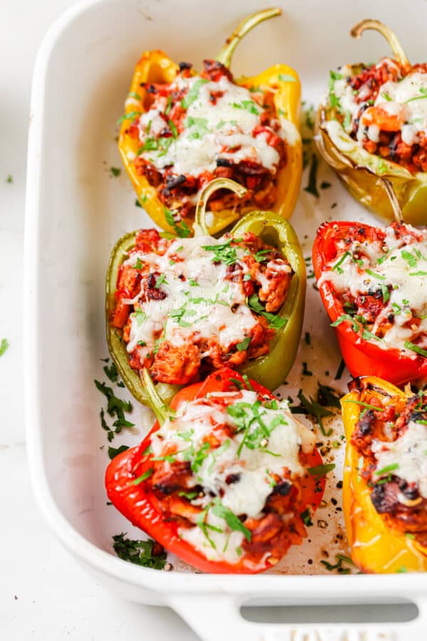 Close-up of Italian stuffed peppers with ground turkey
