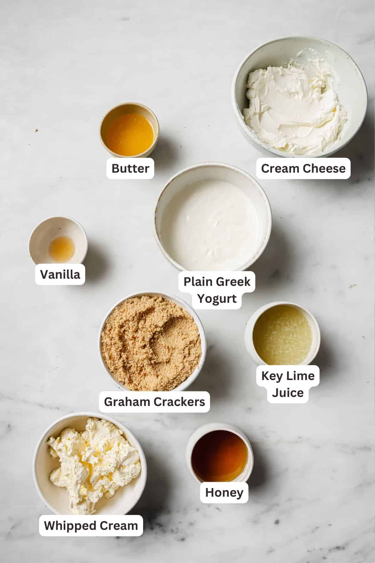 Ingredients for No Bake Key Lime Cheesecake.