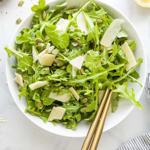 Arugula salad recipe in a bowl.