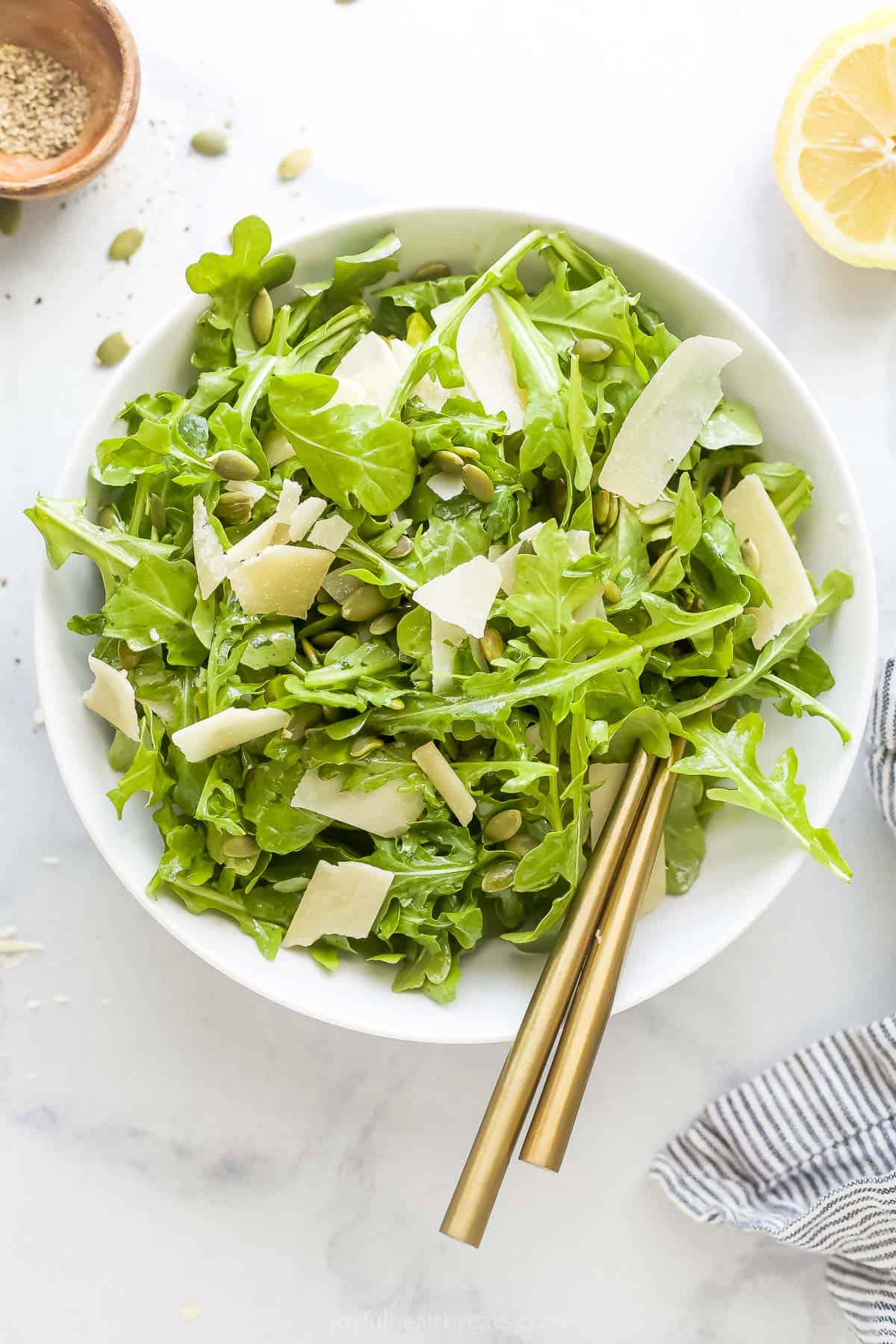 Arugula salad recipe in a bowl.