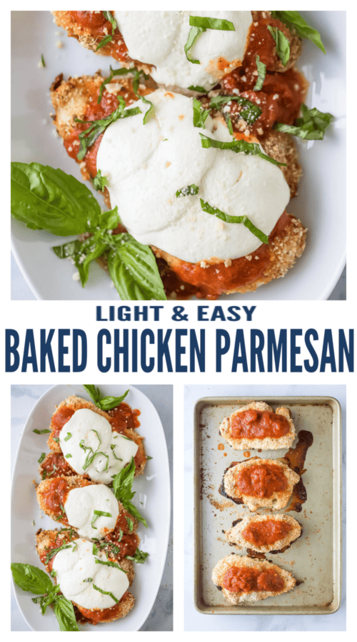 pinterest image for Lighter Baked Chicken Parmesan