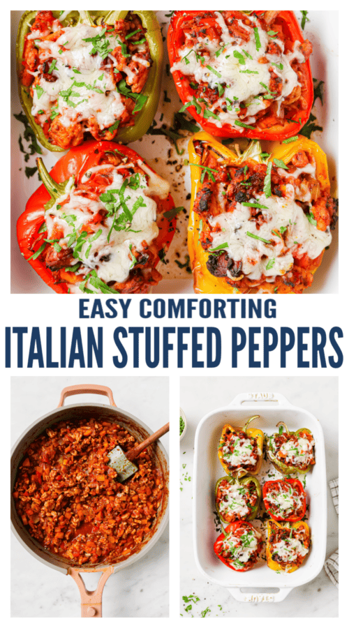 pinterest image for Italian Stuffed Pepper with Turkey Bolognese Sauce