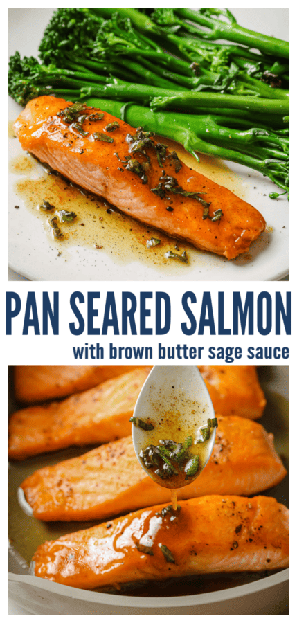 pinterest image for Pan Seared Salmon with Sage Brown Butter Sauce