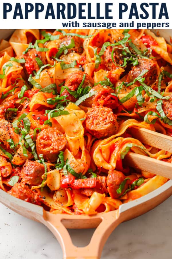 pinterest image for Pappardelle Pasta with Italian Sausage with Peppers