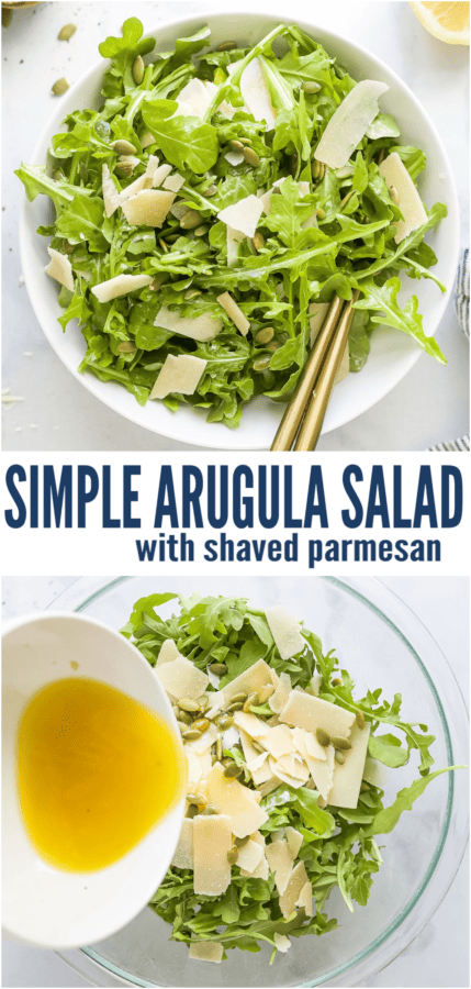 pinterest image for Arugula Salad Recipe with Lemon Vinaigrette