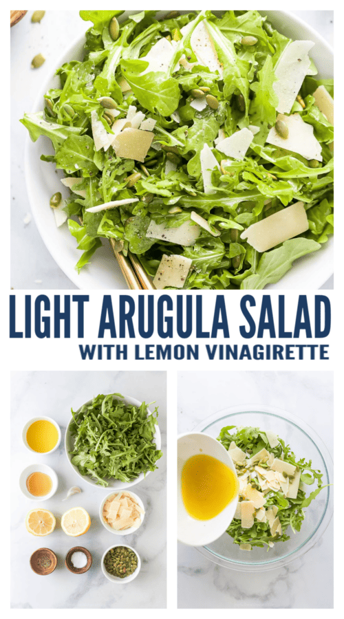 pinterest image for Arugula Salad Recipe with Lemon Vinaigrette