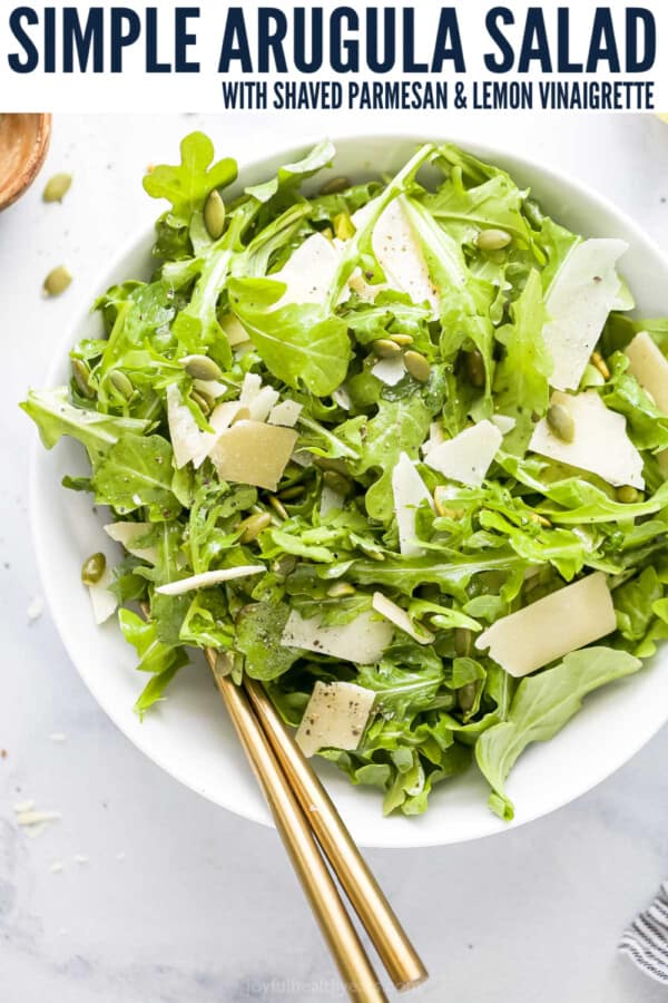 pinterest image for Arugula Salad Recipe with Lemon Vinaigrette