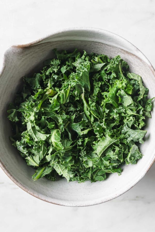 Salted kale in a bowl.