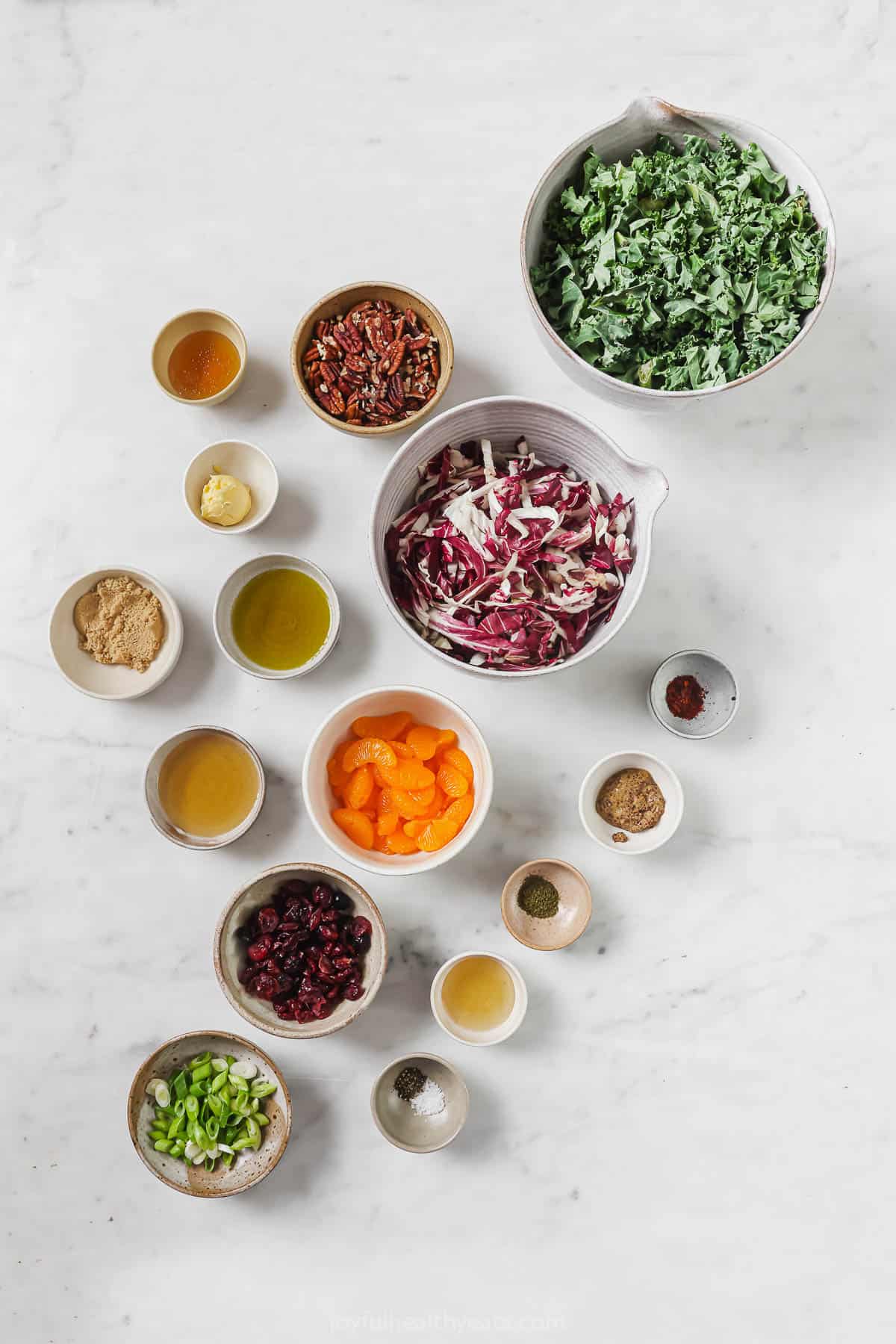 Ingredients for kale salad with cranberries.