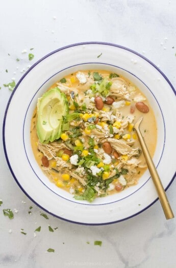 Bowl of creamy white chicken chili.