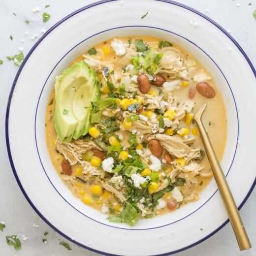 Bowl of creamy white chicken chili.