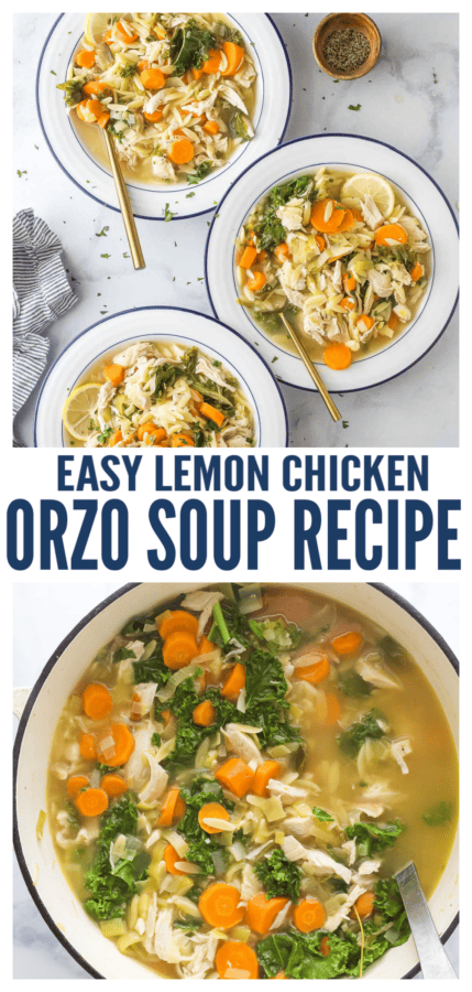 pinterest image for Lemon Chicken Orzo Soup Recipe