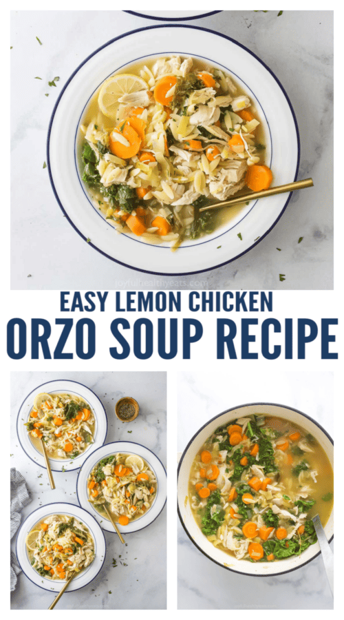pinterest image for lemon chicken orzo soup recipe