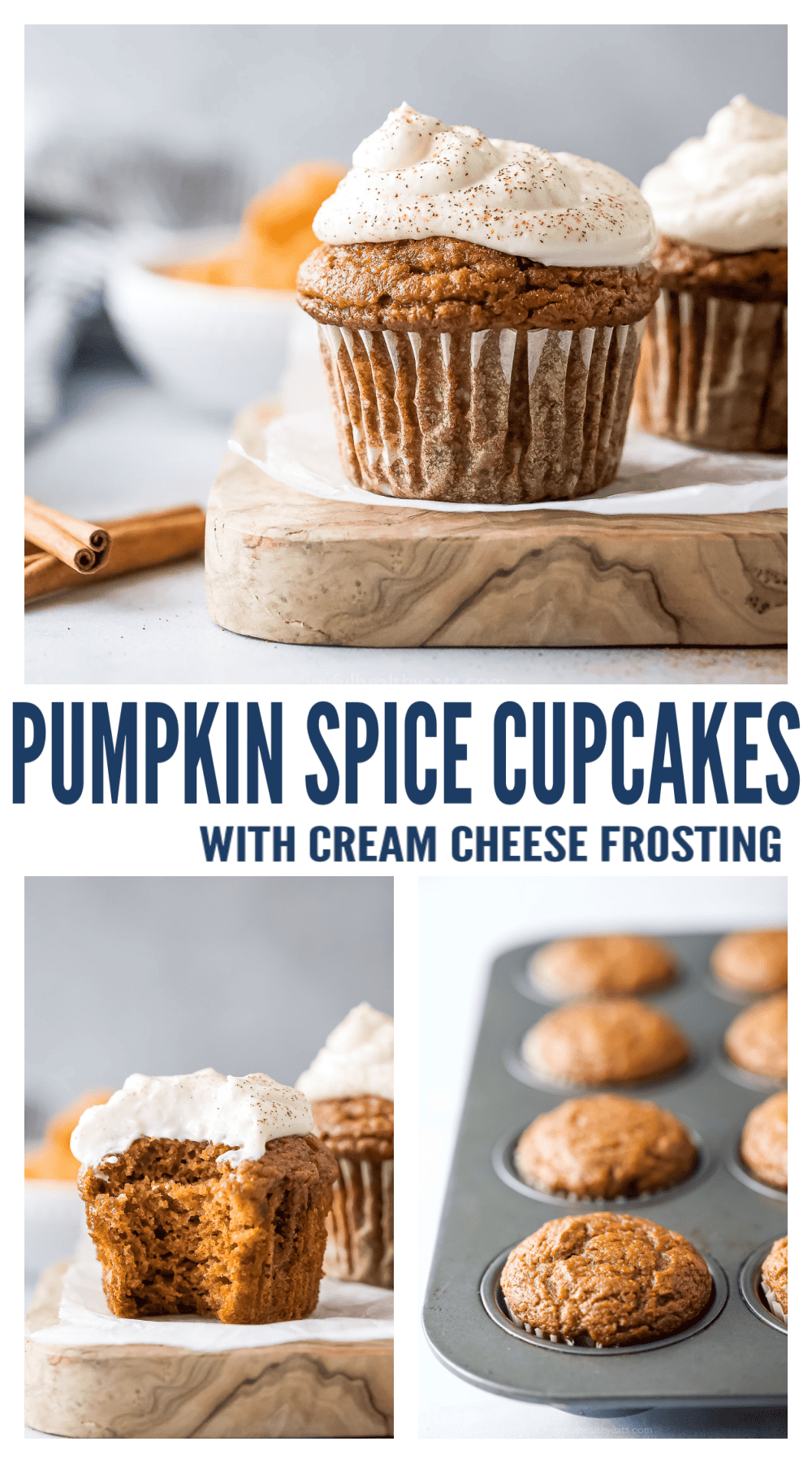 pinterest image for Pumpkin Spice Cupcakes with Cream Cheese Frosting