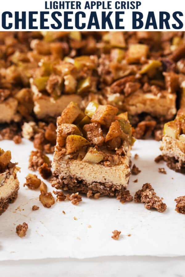 pinterest image for Apple Crisp Cheesecake Bars