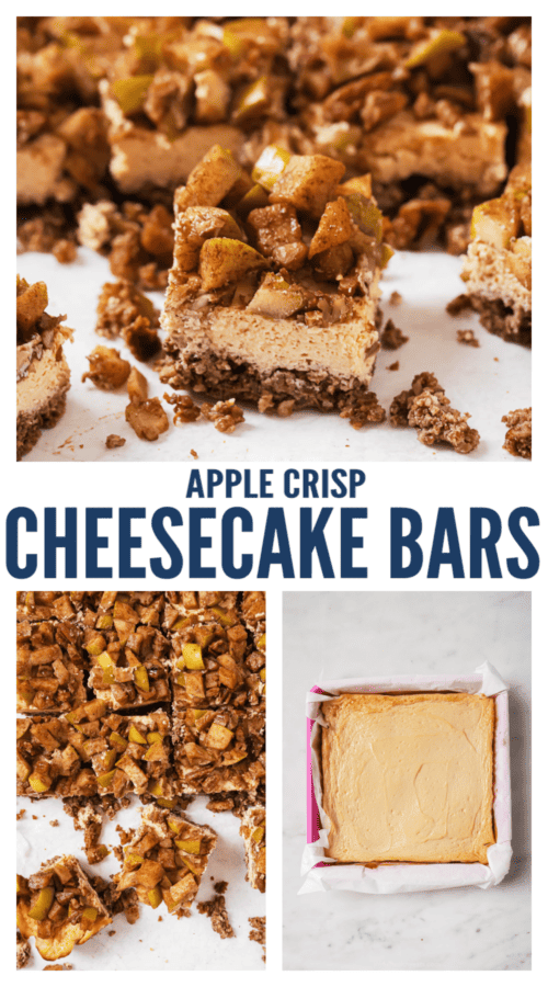 pinterest image for Apple Crisp Cheesecake Bars