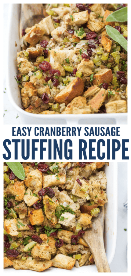 pinterest image for Cranberry Sausage Stuffing