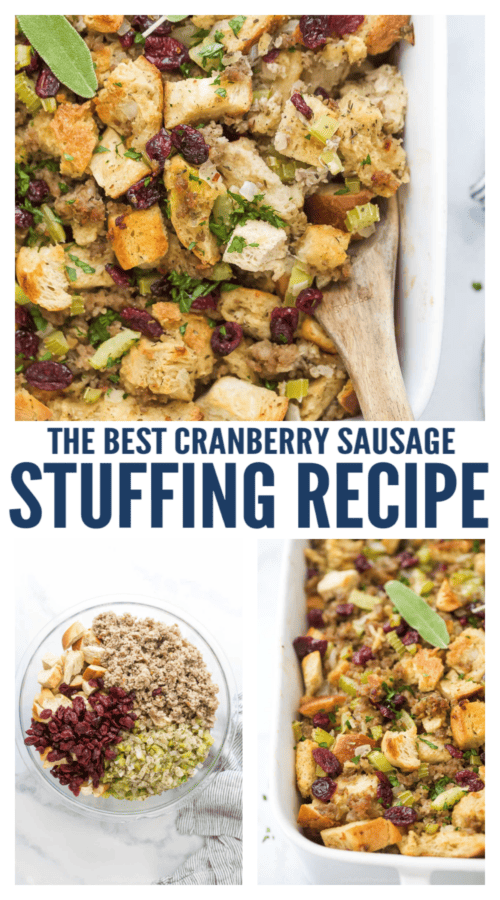 pinterest image for Cranberry Sausage Stuffing
